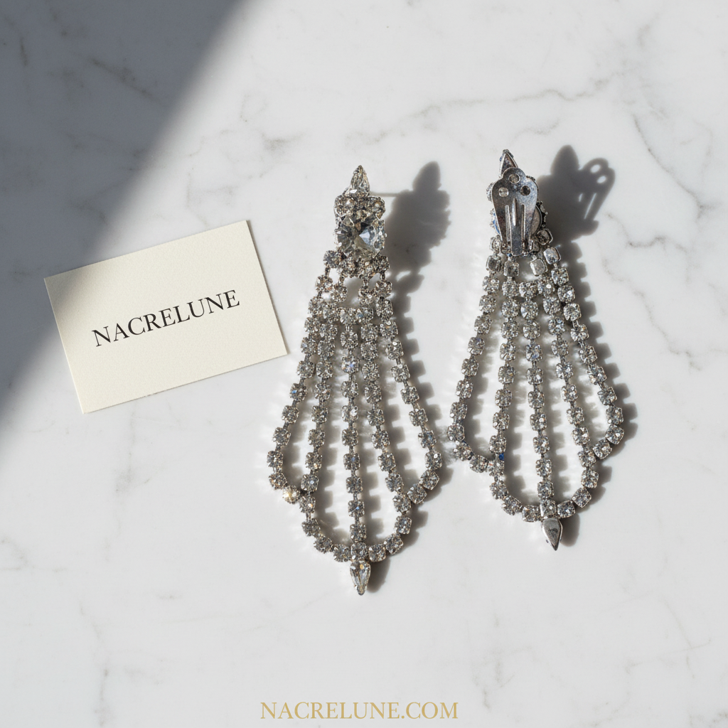 Très grandes boucles d’oreille clip en strass nacrelune.com boucles d'oreille