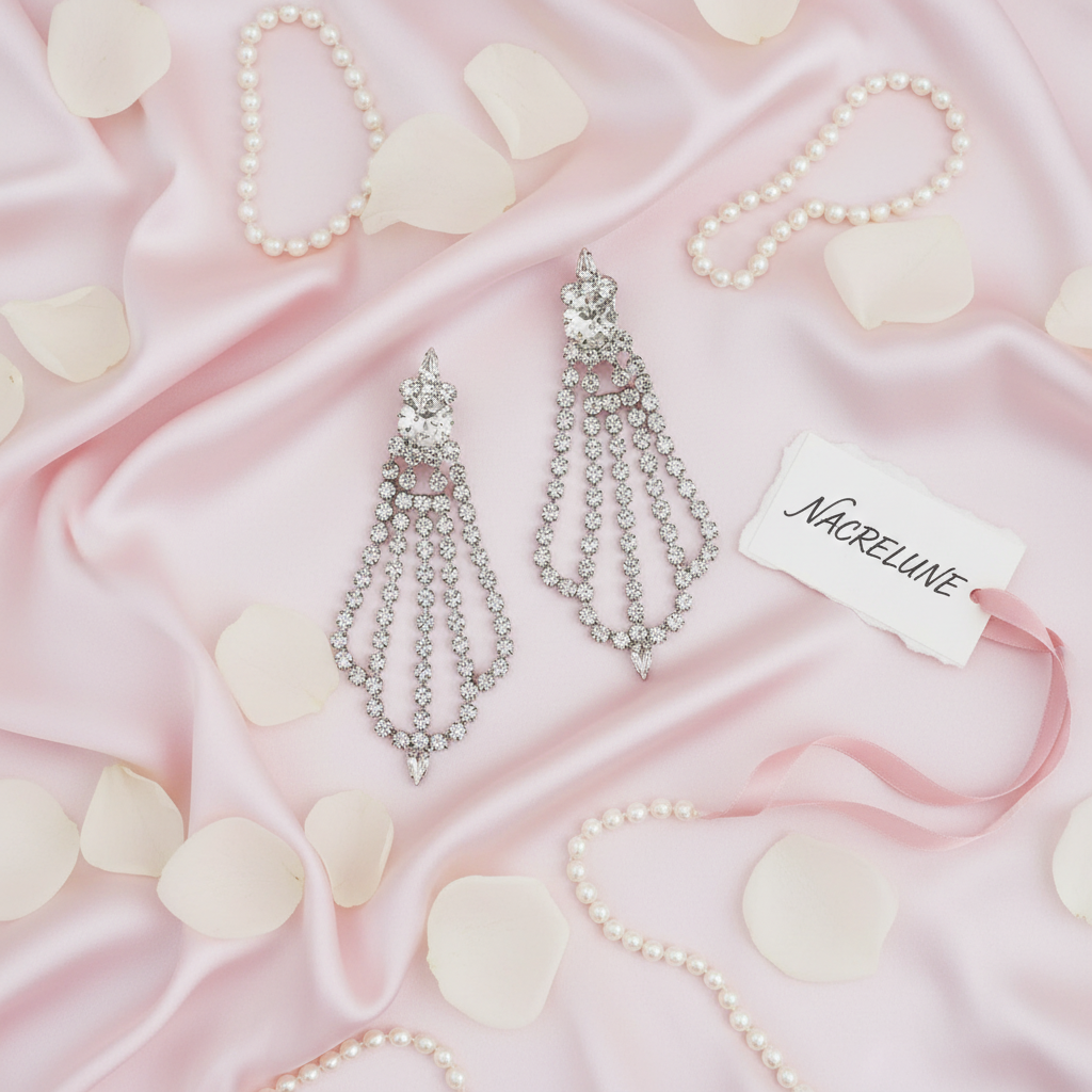 Très grandes boucles d’oreille clip en strass nacrelune.com boucles d'oreille