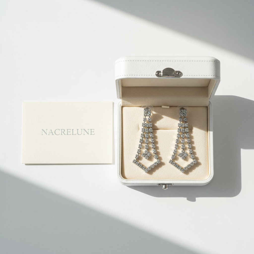Longues boucles d'oreille en strass forme triangle nacrelune.com boucles d'oreille