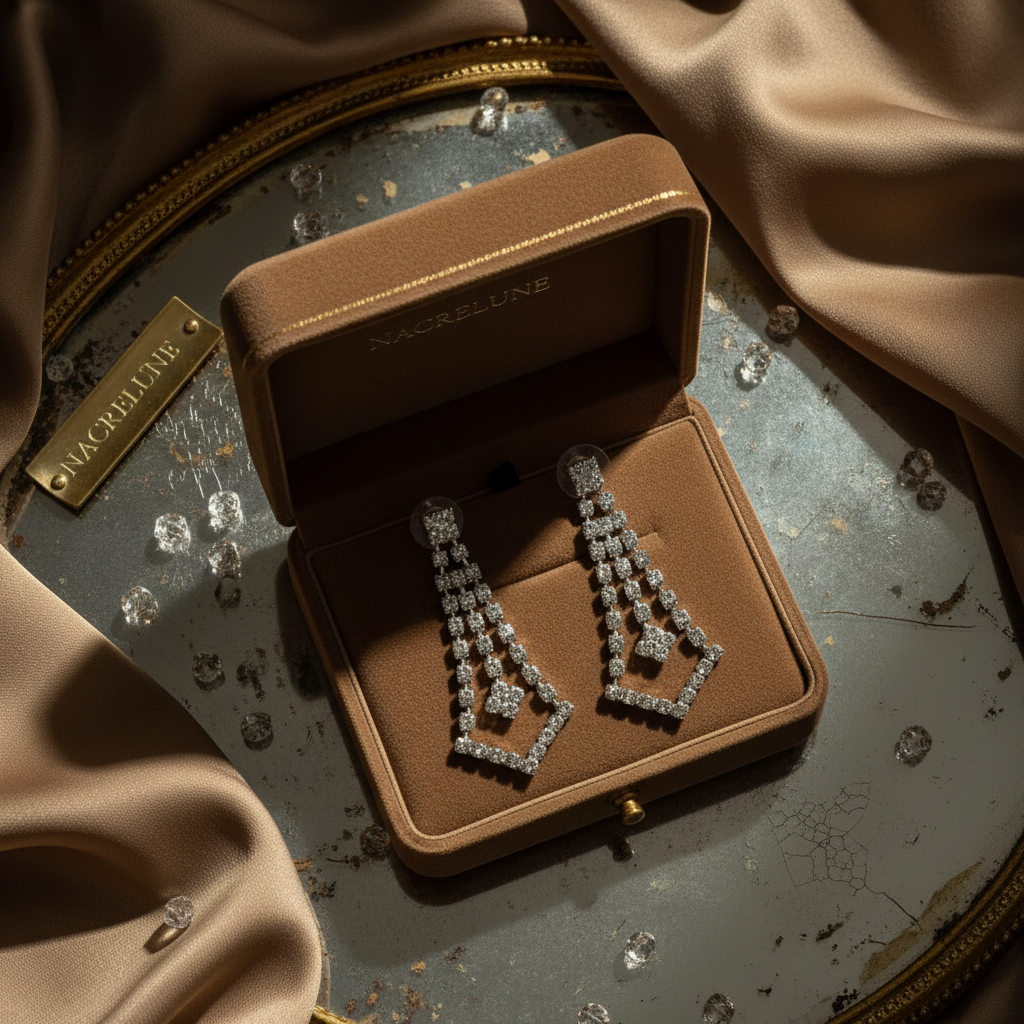 Longues boucles d'oreille en strass forme triangle nacrelune.com boucles d'oreille