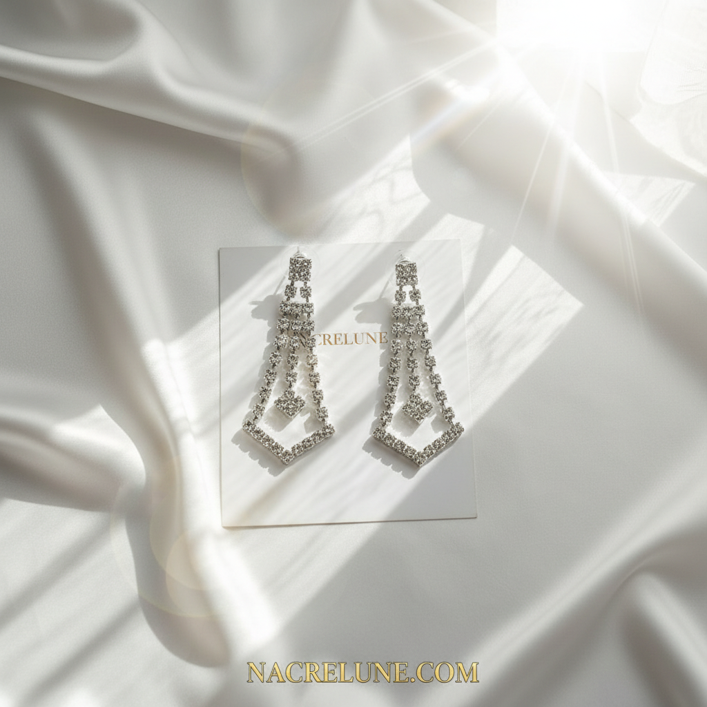 Longues boucles d'oreille en strass forme triangle nacrelune.com boucles d'oreille