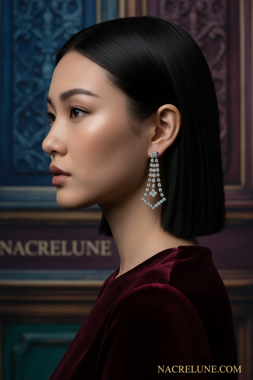 Longues boucles d'oreille en strass forme triangle nacrelune.com boucles d'oreille