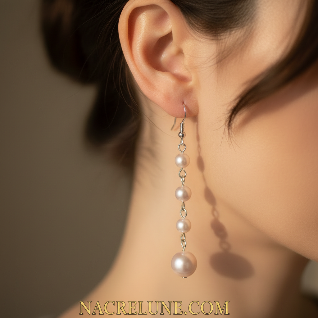 Boucles d’oreille en perles roses nacrelune.com boucles d'oreille