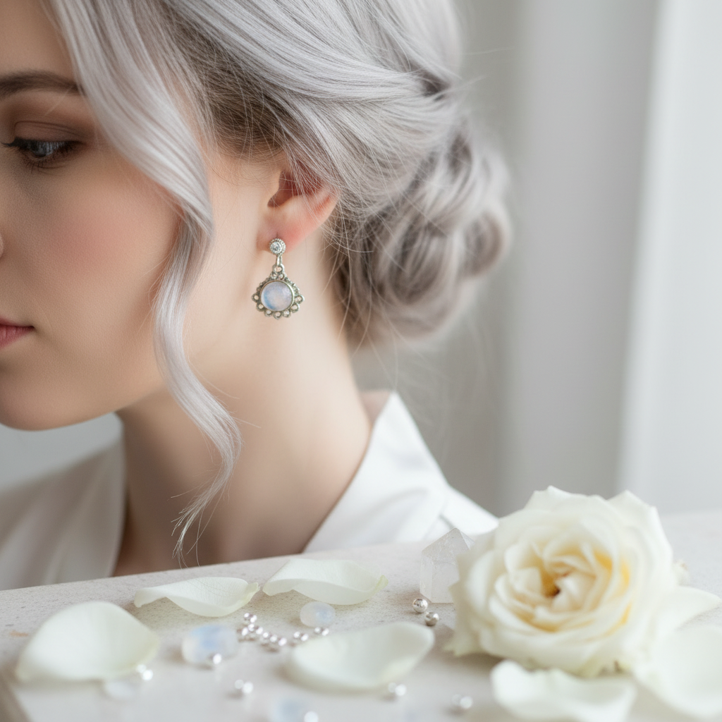 Boucles d'oreille en argent avec pierres de lune nacrelune.com boucles d'oreille