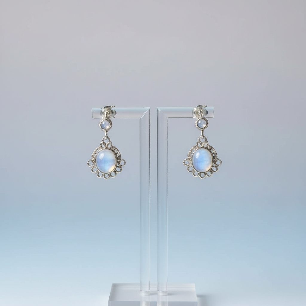 Boucles d'oreille en argent avec pierres de lune nacrelune.com boucles d'oreille