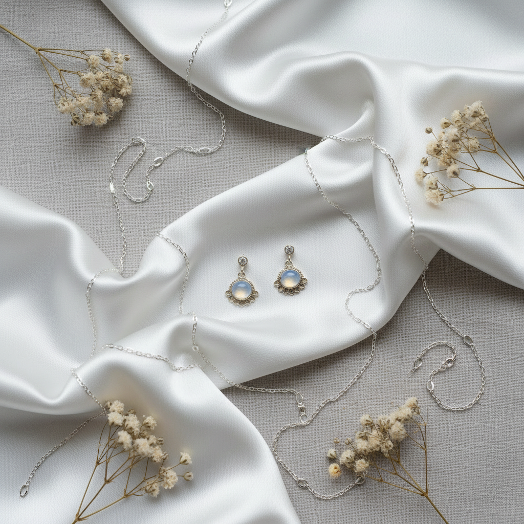 Boucles d'oreille en argent avec pierres de lune nacrelune.com boucles d'oreille