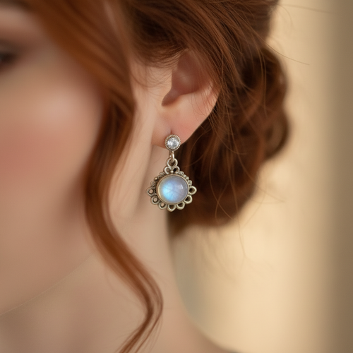 Boucles d'oreille en argent avec pierres de lune nacrelune.com boucles d'oreille