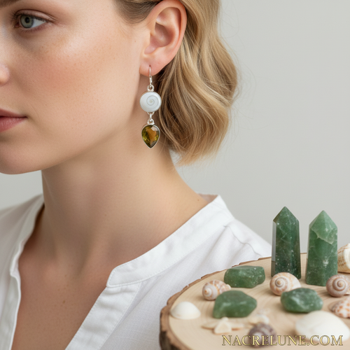 Boucles d'Oreille Argent | Œil de Shiva & Topaze Mystique Vert-Jaune – Nacrelune nacrelune.com boucles d'oreille