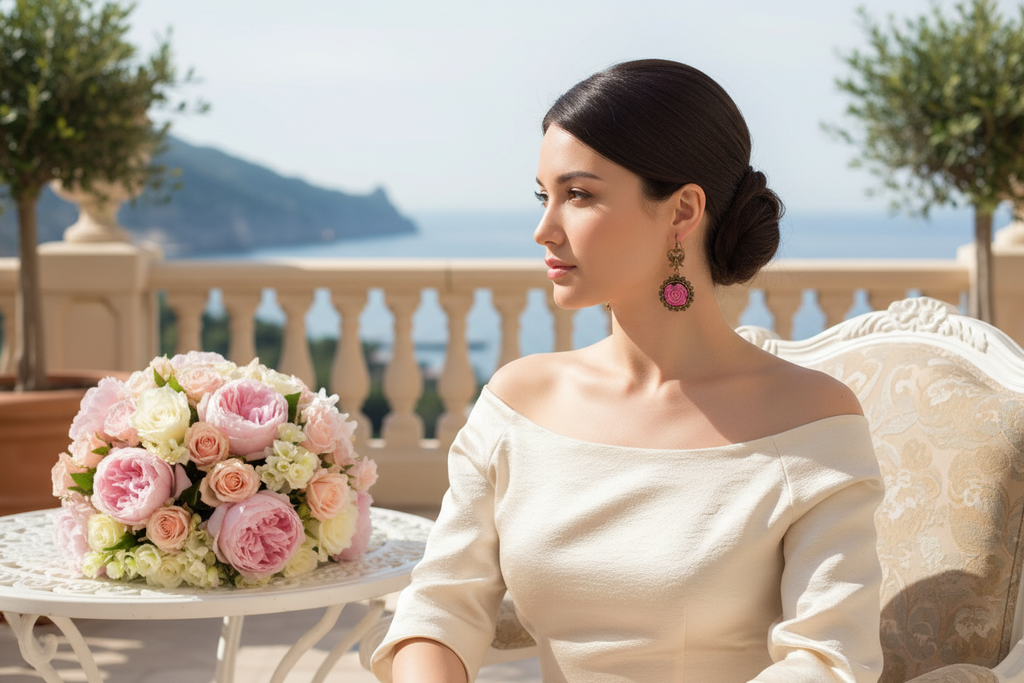 Boucles d’oreille romantiques avec fleurs roses nacrelune.com boucles d'oreille