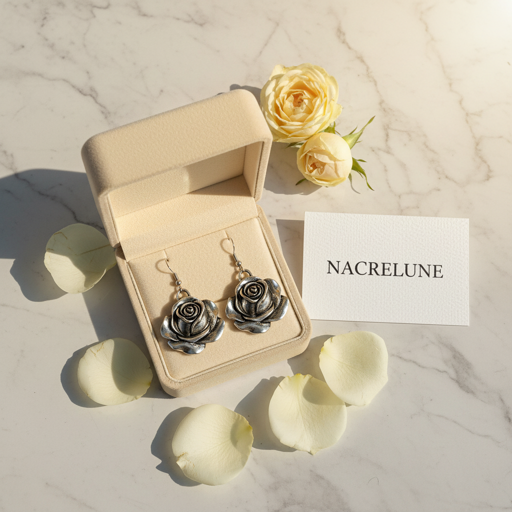 Boucles d'Oreilles Rose nacrelune.com boucles d'oreille