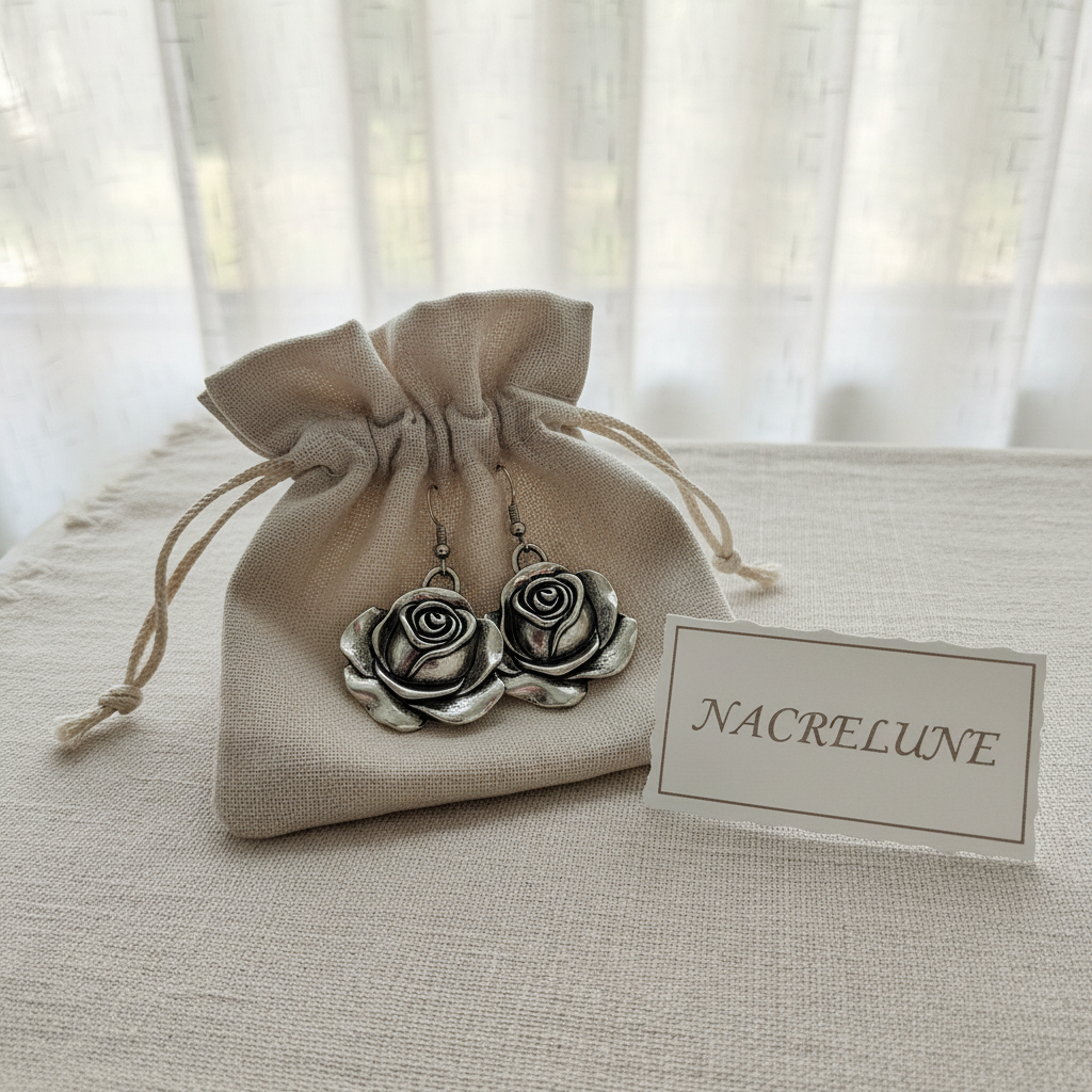 Boucles d'Oreilles Rose nacrelune.com boucles d'oreille