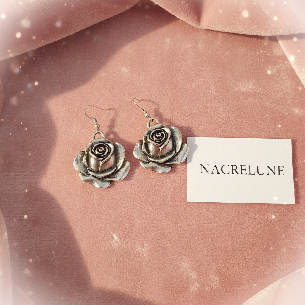 Boucles d'Oreilles Rose nacrelune.com boucles d'oreille