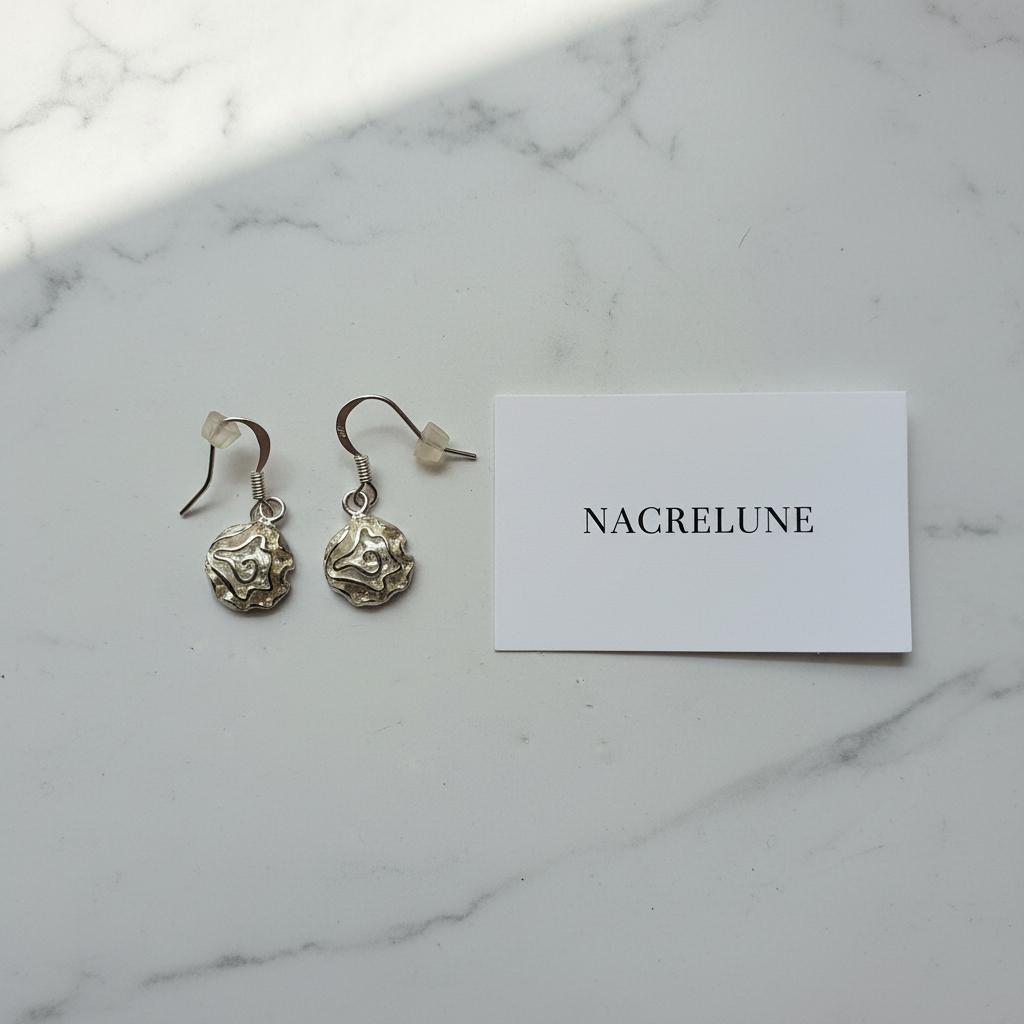 Boucles en argent véritable en forme de rose nacrelune.com boucles d'oreille