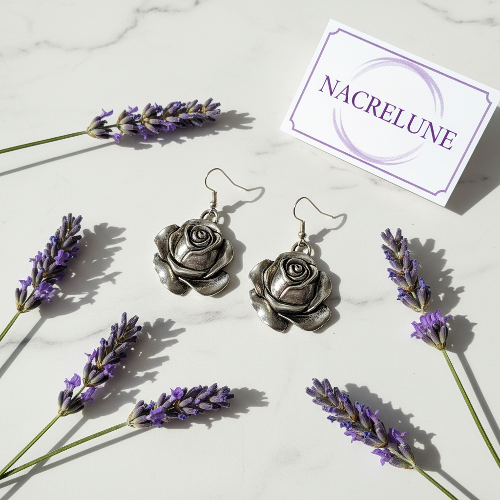 Boucles d'Oreilles Rose nacrelune.com boucles d'oreille