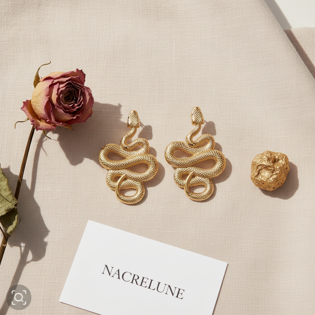 Boucles d'Oreille Serpent Plaqué Or – Bijou Mystique | NACRELUNE NACRELUNE boucles d'oreille