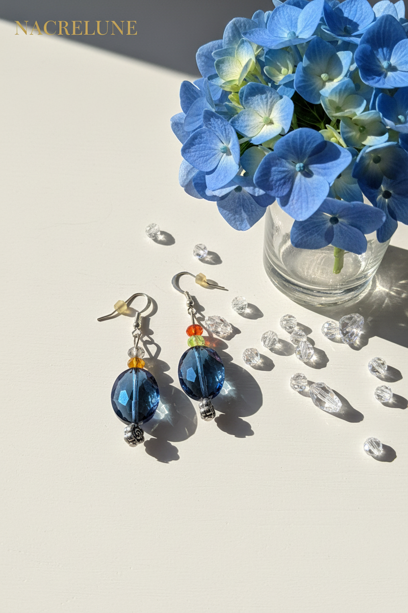 Boucles d'Oreille Strass Multicolores & Bleu – Bijou Fantaisie Étincelant | NACRELUNE nacrelune.com boucles d'oreille