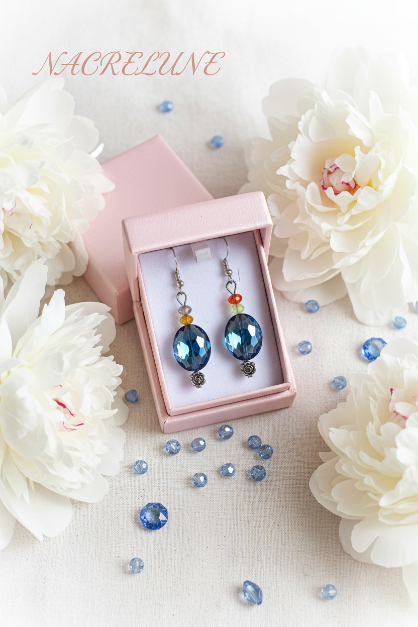 Boucles d'Oreille Strass Multicolores & Bleu – Bijou Fantaisie Étincelant | NACRELUNE nacrelune.com boucles d'oreille