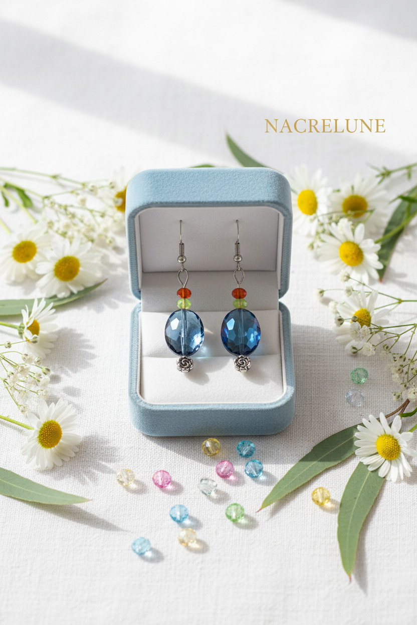 Boucles d'Oreille Strass Multicolores & Bleu – Bijou Fantaisie Étincelant | NACRELUNE nacrelune.com boucles d'oreille