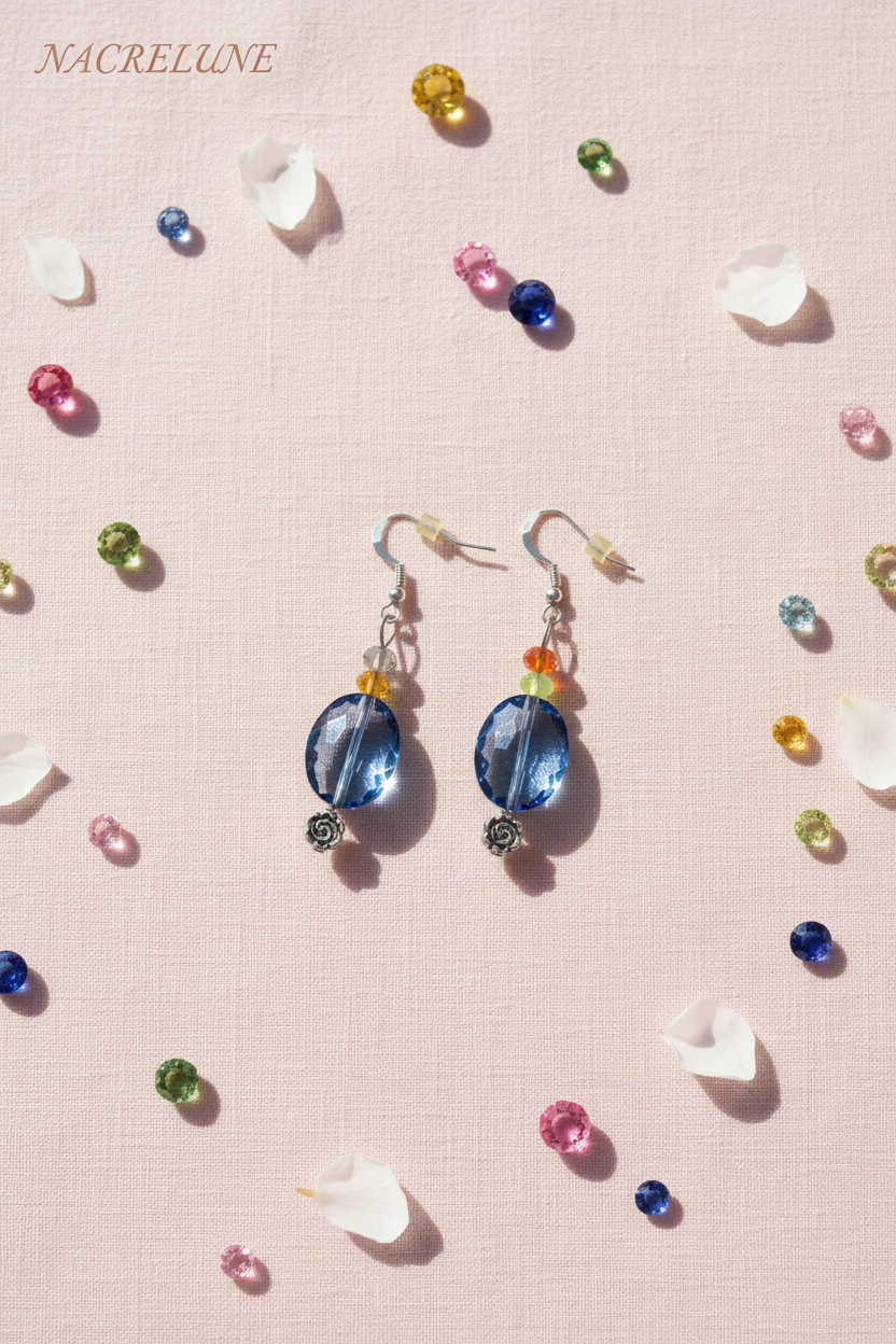 Boucles d'Oreille Strass Multicolores & Bleu – Bijou Fantaisie Étincelant | NACRELUNE nacrelune.com boucles d'oreille