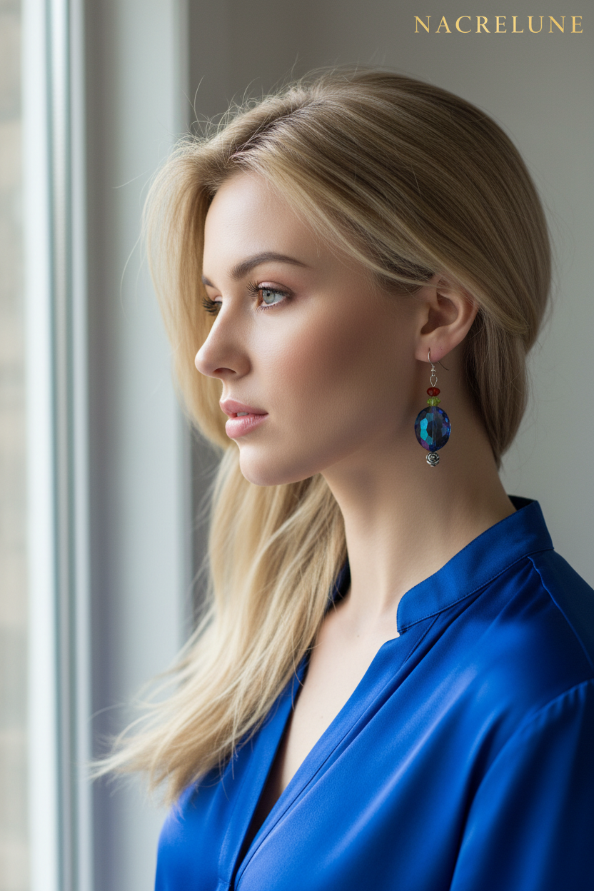 Boucles d'Oreille Strass Multicolores & Bleu – Bijou Fantaisie Étincelant | NACRELUNE nacrelune.com boucles d'oreille