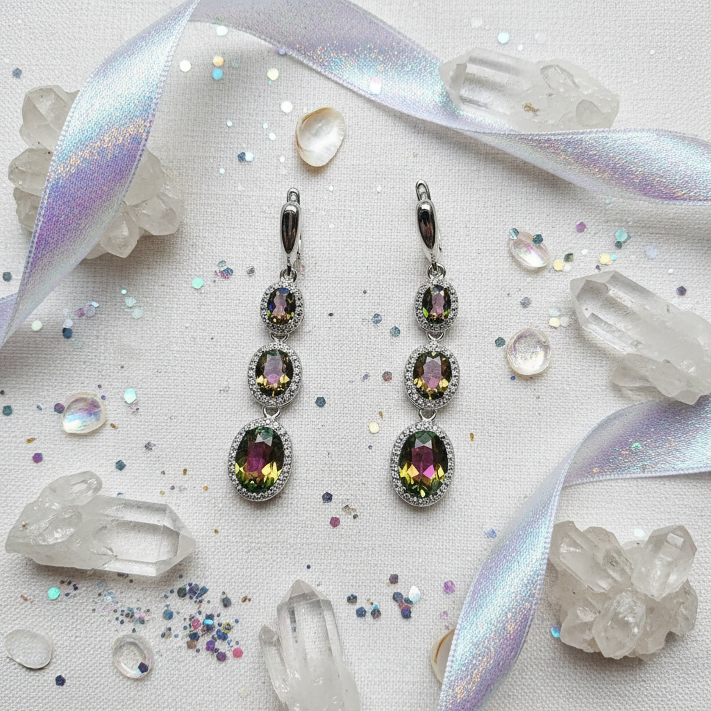 Boucles d’oreille en argent avec topazes mystiques nacrelune.com boucles d'oreille