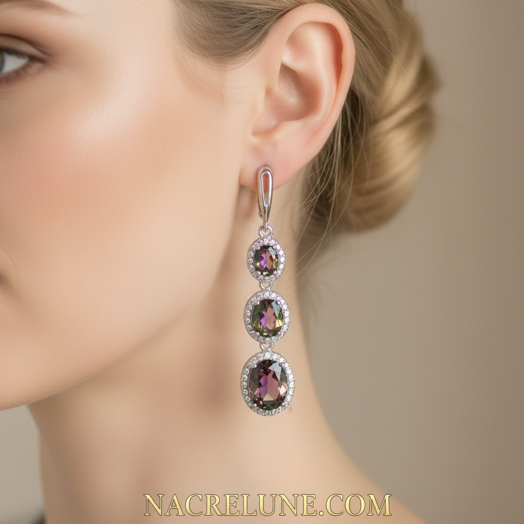 Boucles d’oreille en argent avec topazes mystiques NACRELUNE boucles d'oreille