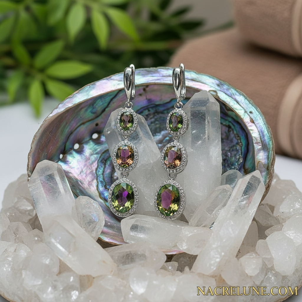 Boucles d’oreille en argent avec topazes mystiques NACRELUNE boucles d'oreille