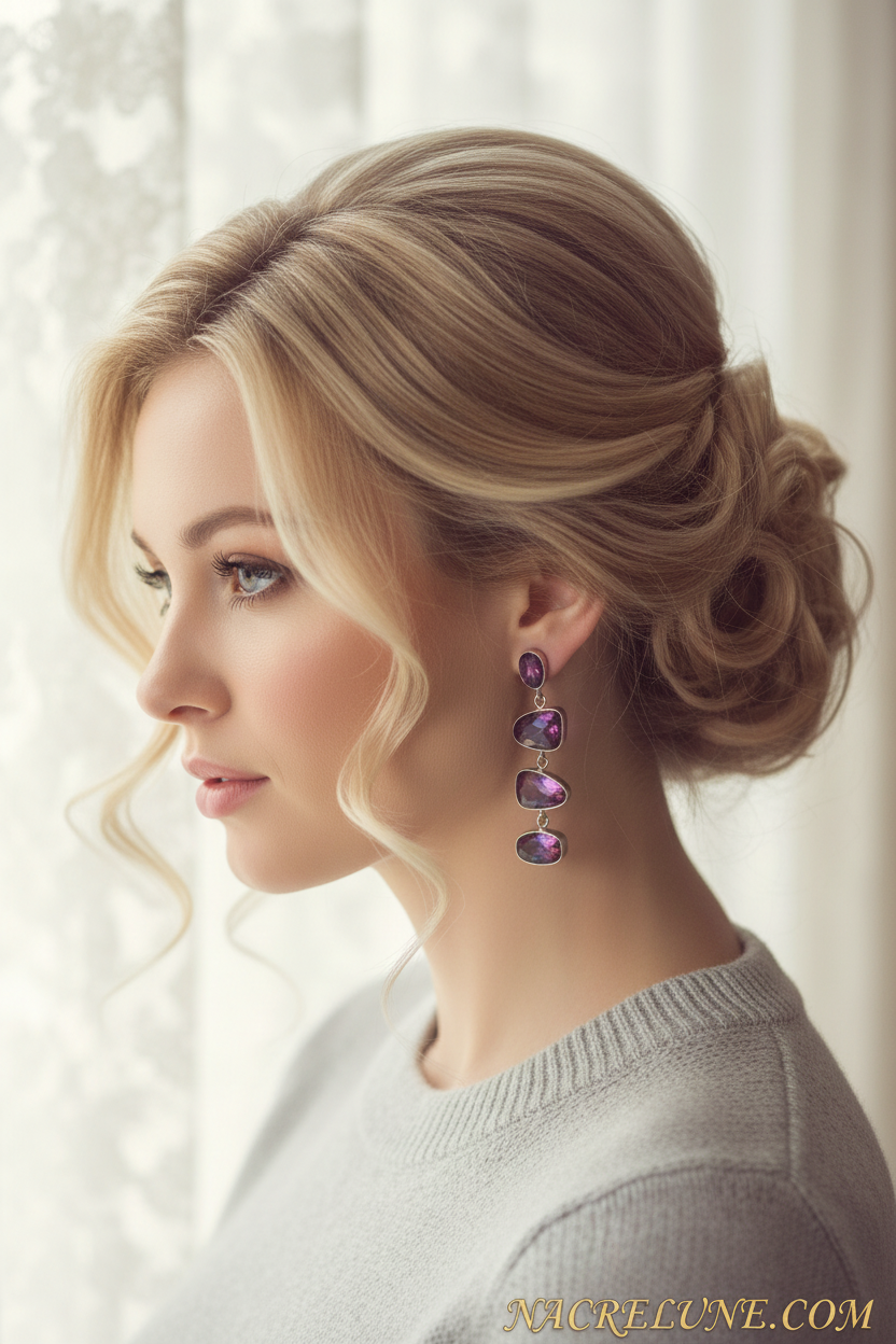 Boucles d'oreille en argent avec topazes mystiques rose-bleu nacrelune.com boucles d'oreille