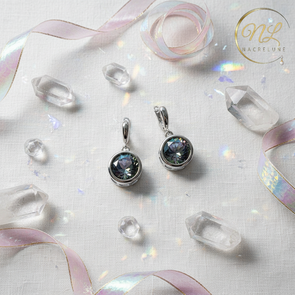 Boucles d’oreille en argent avec topazes taillées traitées mystique nacrelune.com boucles d'oreille