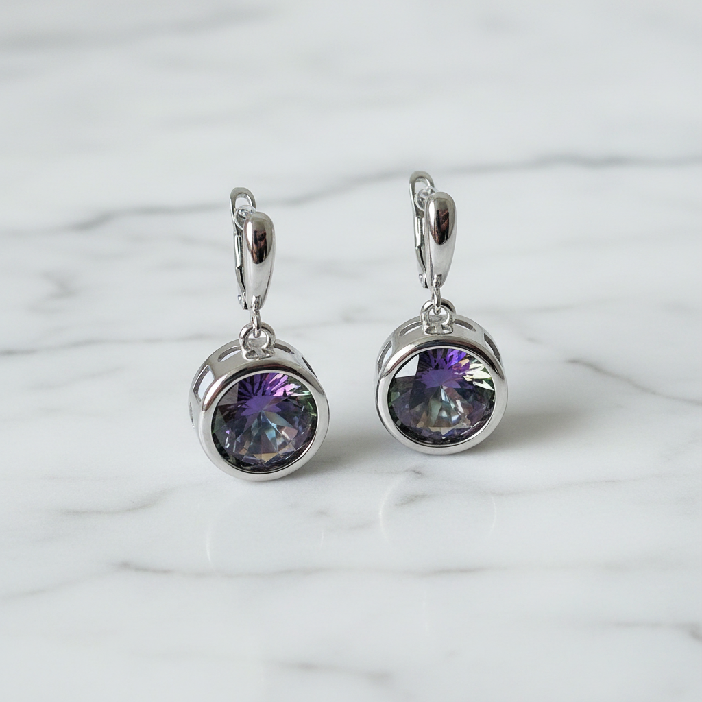 Boucles d’oreille en argent avec topazes taillées traitées mystique nacrelune.com boucles d'oreille