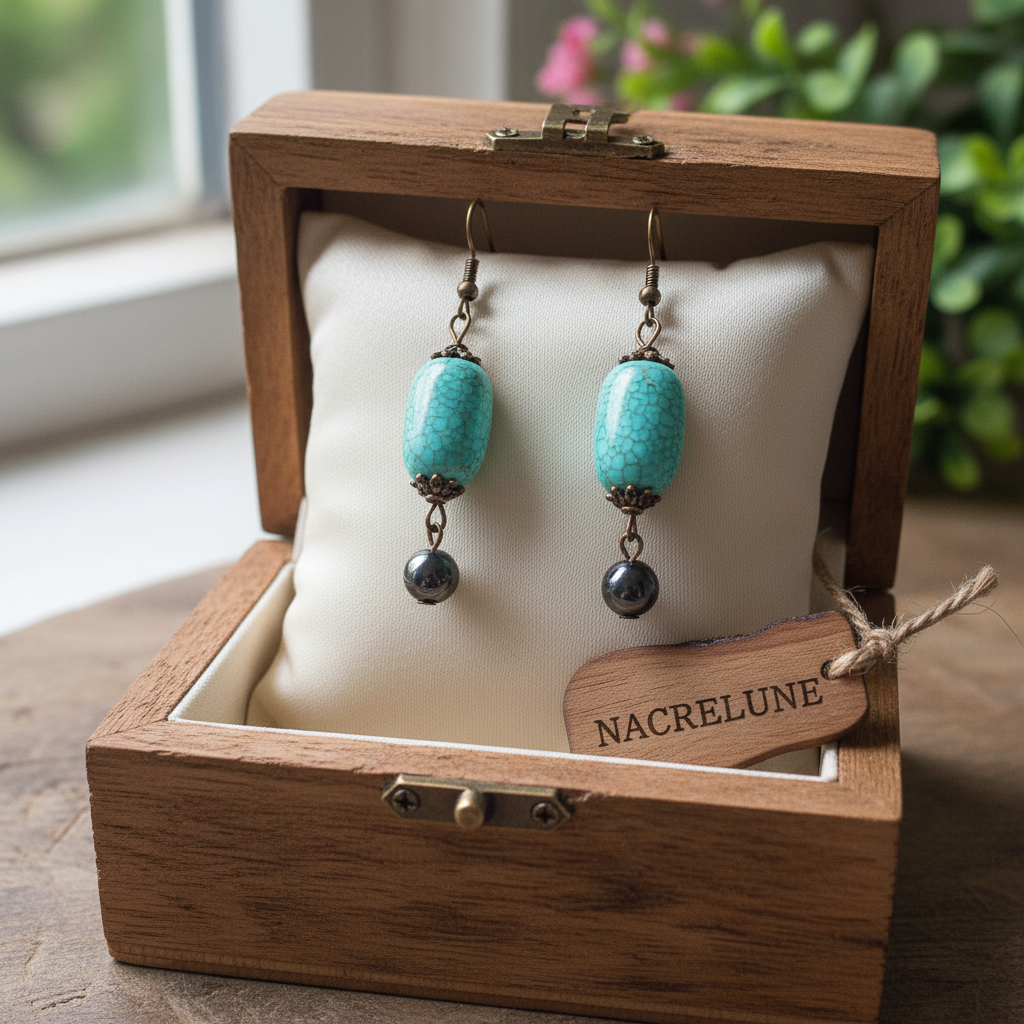 Boucles d’oreille en turquoise nacrelune.com boucles d'oreille