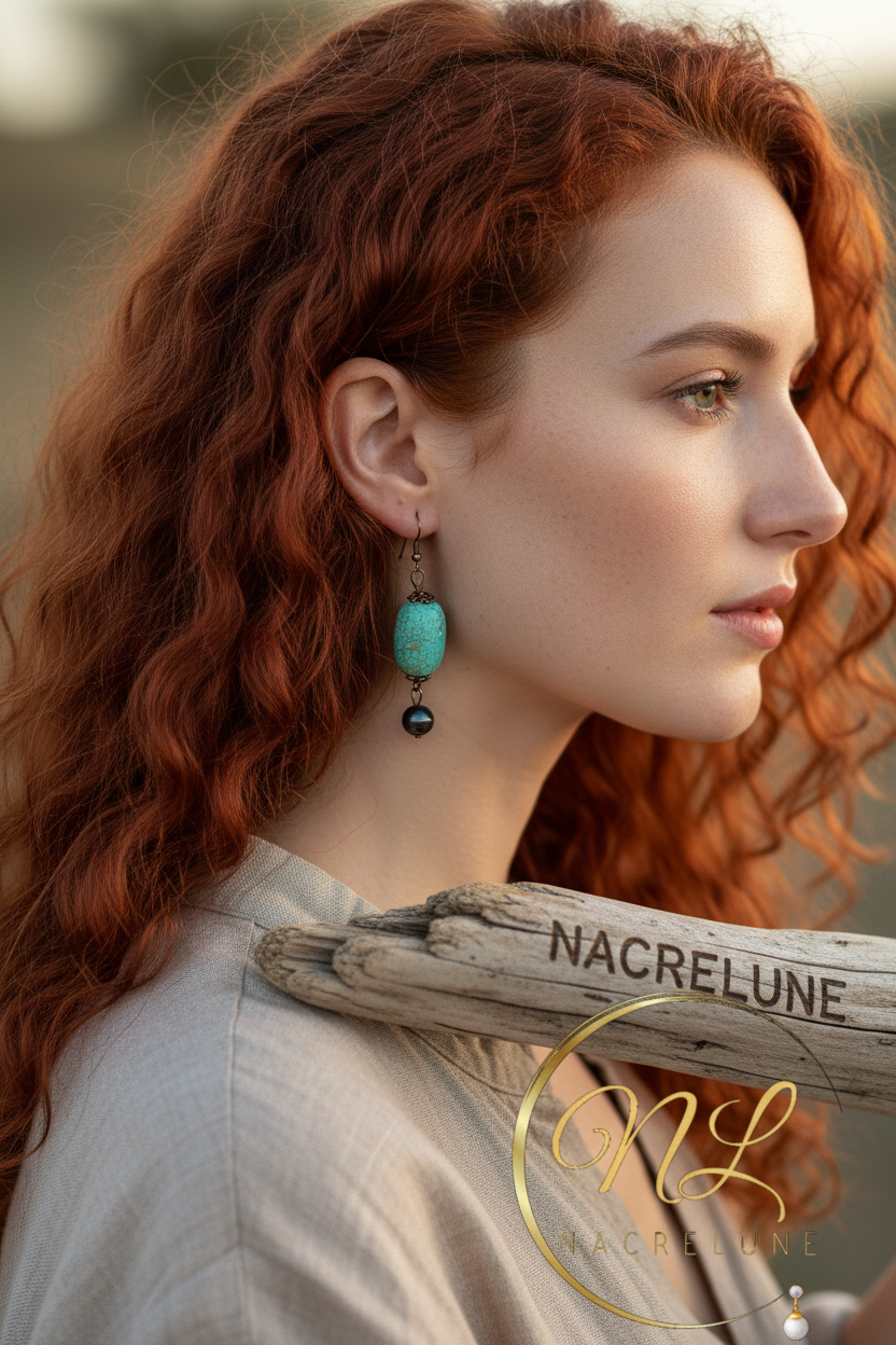 Boucles d’oreille en turquoise nacrelune.com boucles d'oreille