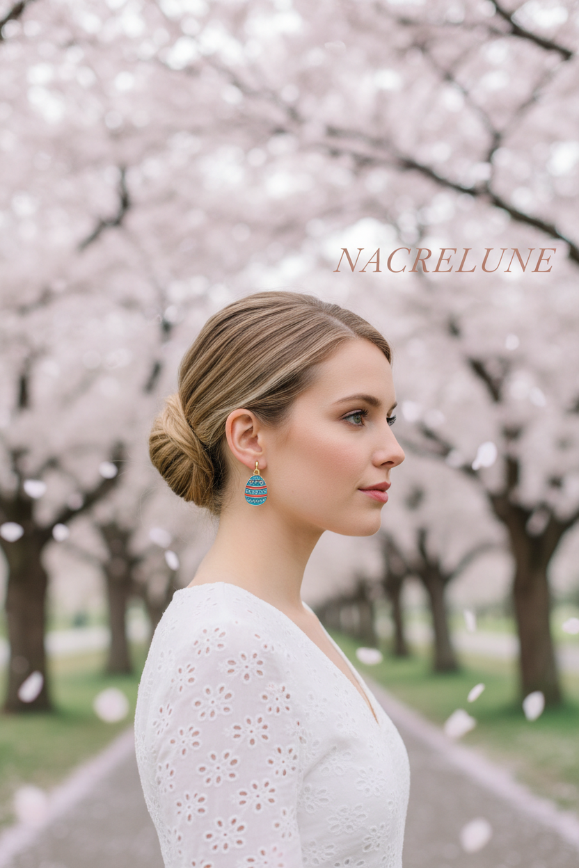 Boucles d'Oreille Œuf de Pâques en Émail Bleu – Bijou Fantaisie Printanier | NACRELUNE NACRELUNE boucles d'oreille