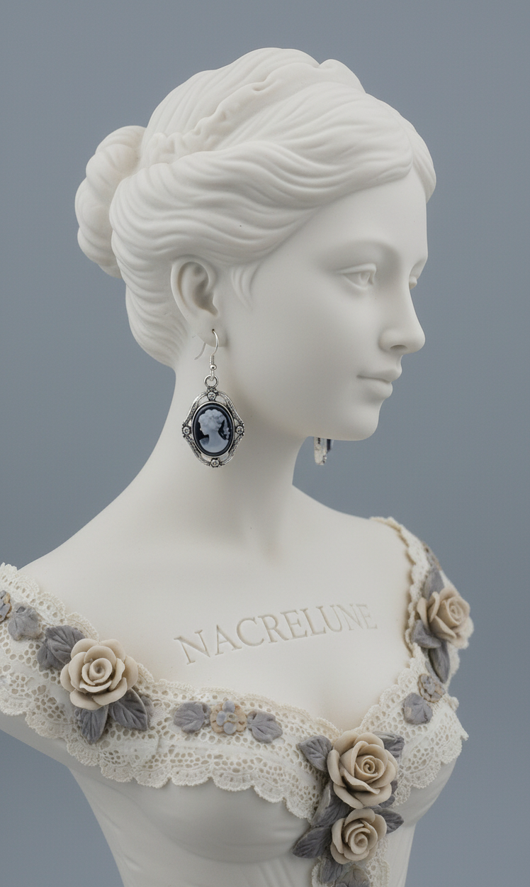 Boucles d'Oreille Fantaisie Camée Bleu & Strass Gris – Bijou Vintage Chic Bicolore | NACRELUNE NACRELUNE boucles d'oreille