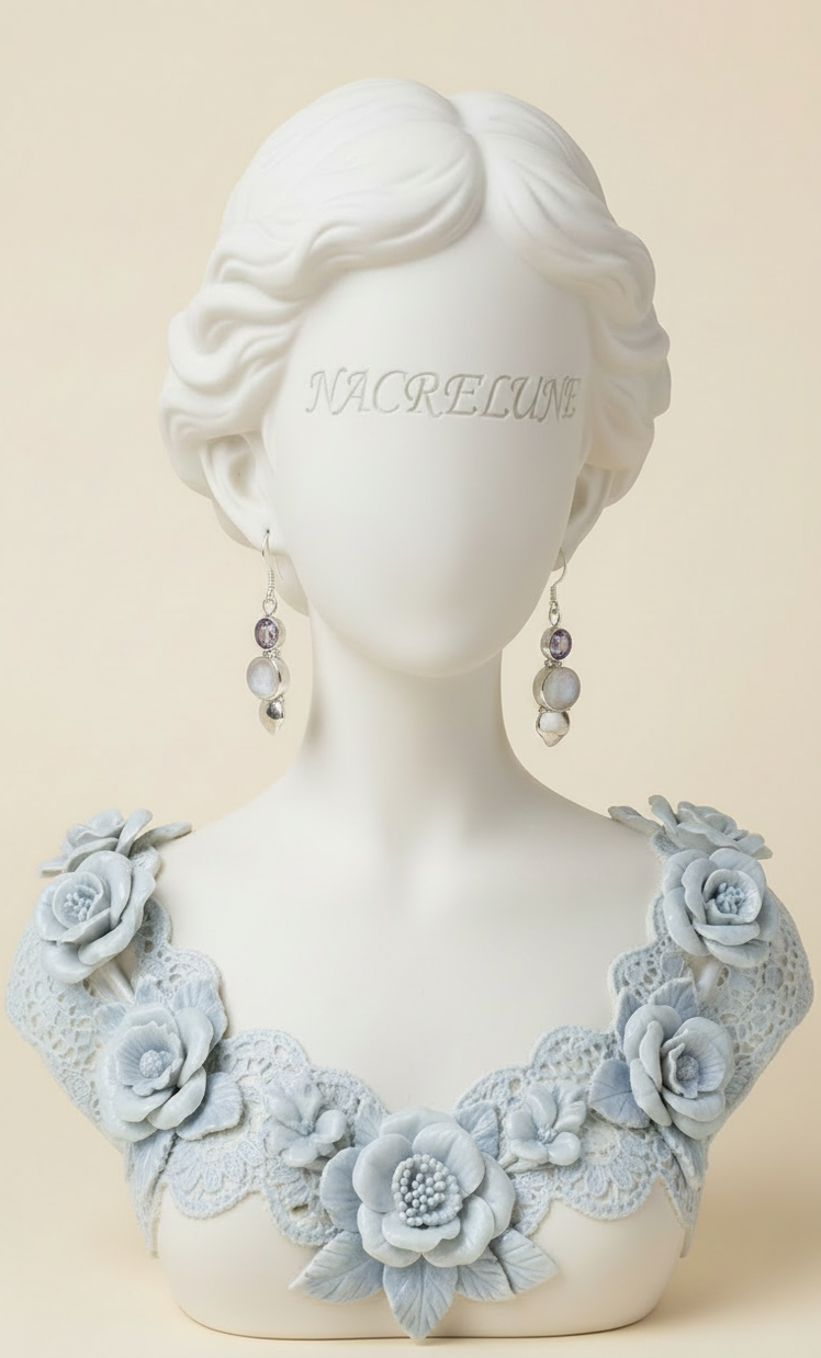 Boucles d'Oreille Argent 925 Pierres de Lune & Améthystes – Bijou Spirituel Semi-Précieux | NACRELUNE NACRELUNE boucles d'oreille