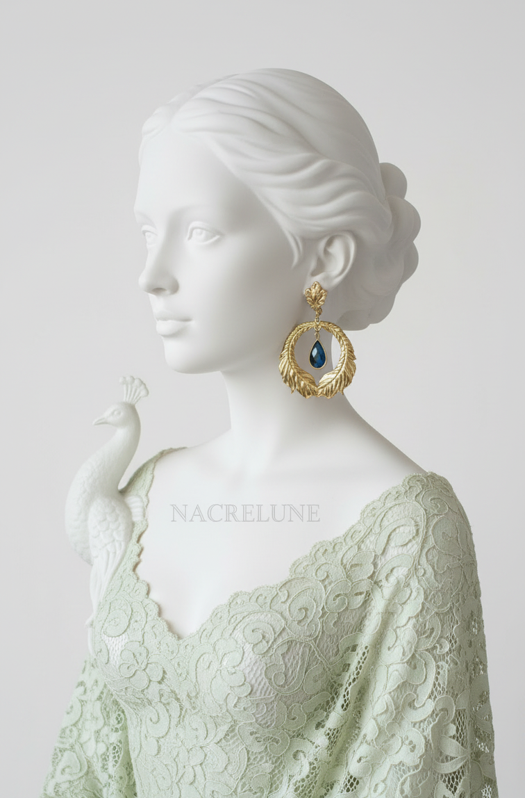 Grandes Boucles d'Oreille Fantaisie Plume de Paon – Bijou Nature Coloré Petit Prix | NACRELUNE