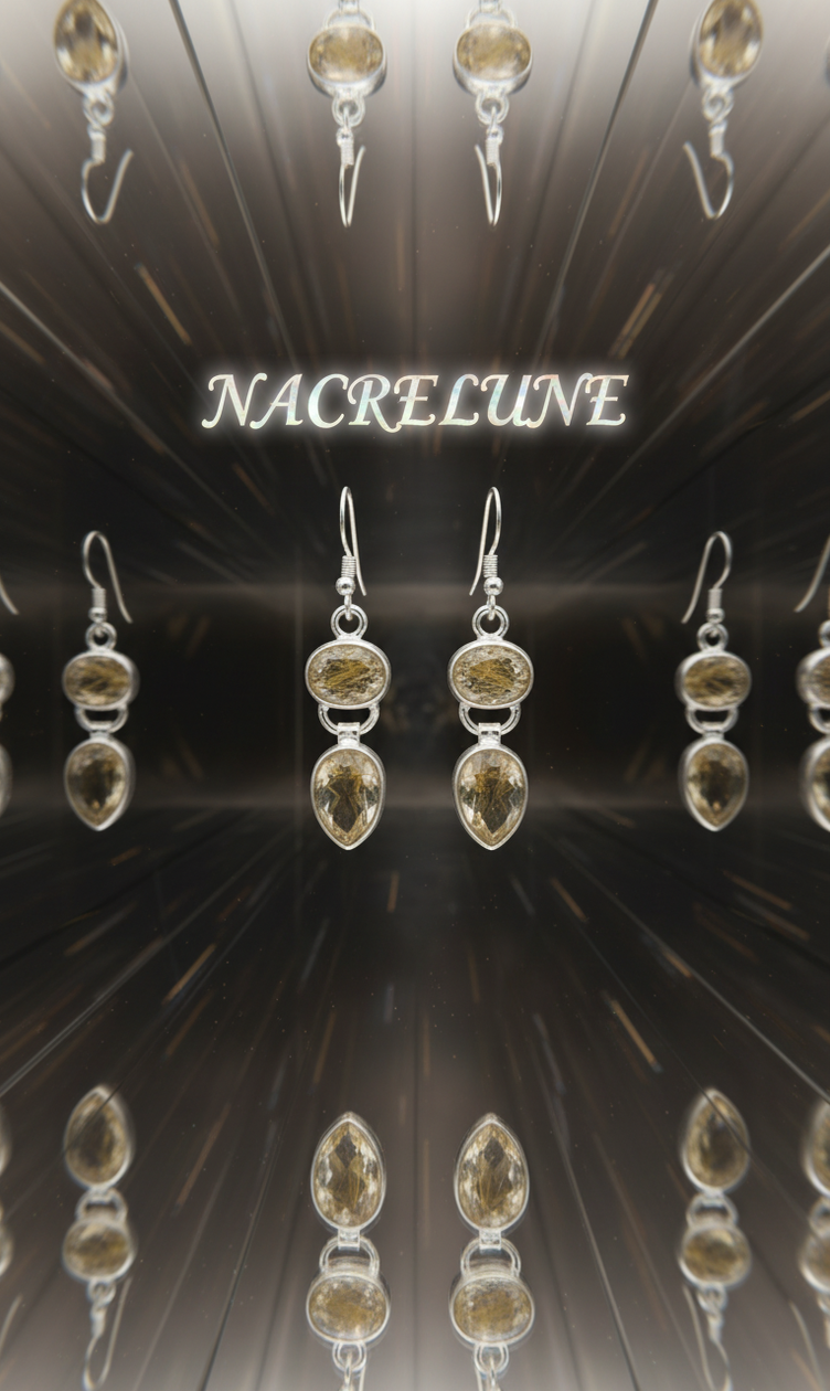 Boucles d'Oreille Argent 925 & Quartz Rutiles – Bijou Spirituel Pierre Dorée | NACRELUNE NACRELUNE boucles d'oreille