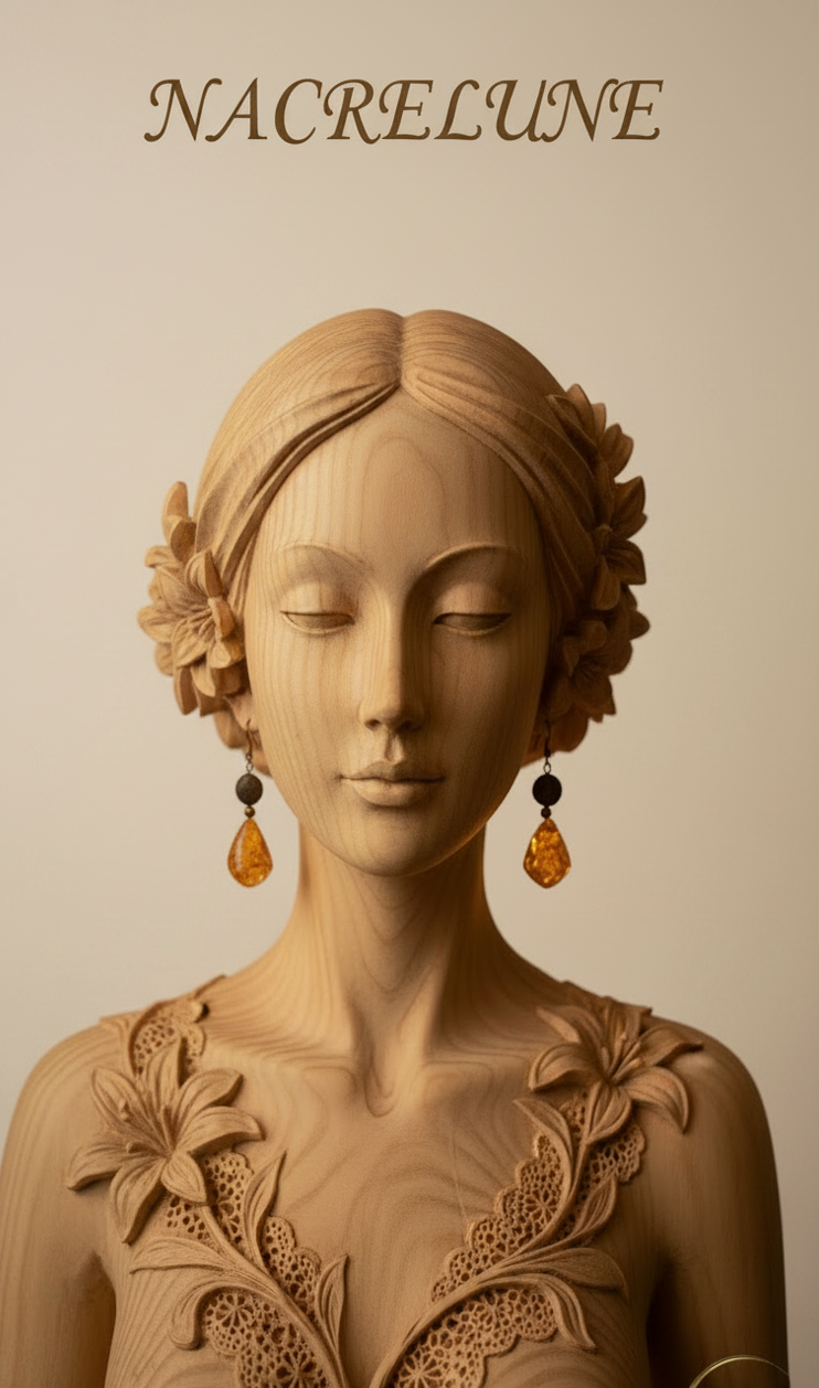 Boucles d'Oreille Bohème Ambre Pressé & Obsidienne Dorée – Bijou Naturel Tendance | NACRELUNE NACRELUNE boucles d'oreille