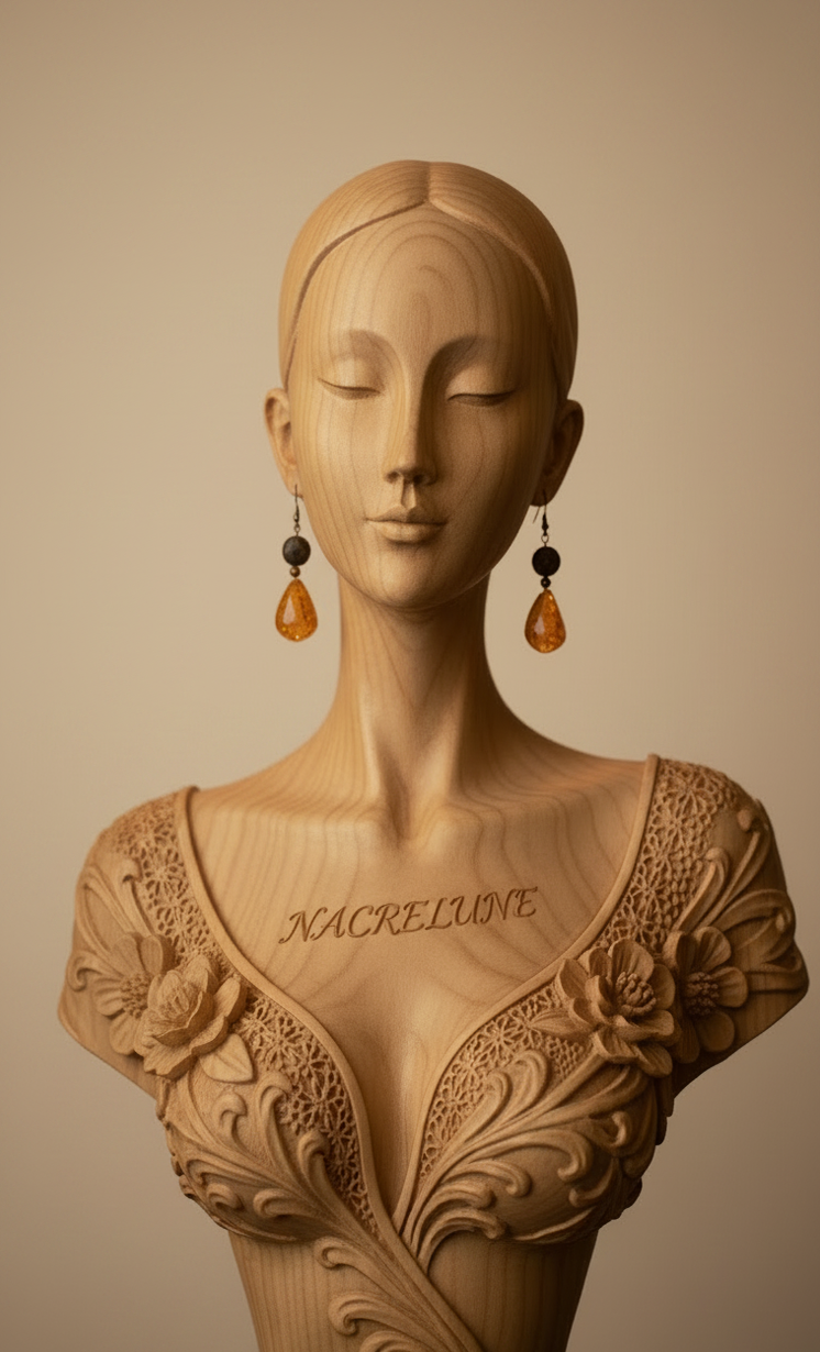 Boucles d'Oreille Bohème Ambre Pressé & Obsidienne Dorée – Bijou Naturel Tendance | NACRELUNE NACRELUNE boucles d'oreille
