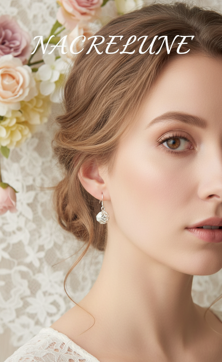 Boucles d'Oreille Argent 925 en Forme de Rose - Motif Floral Sculpte | NACRELUNE NACRELUNE boucles d'oreille