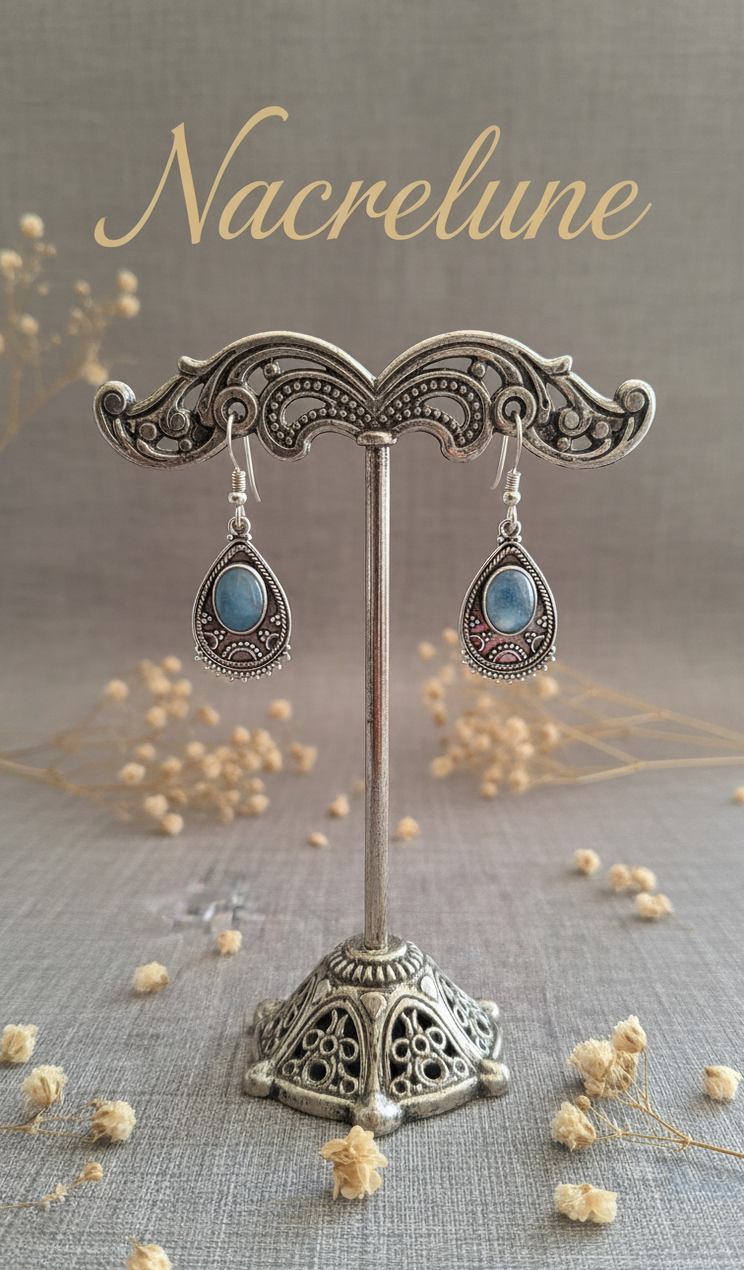 Boucles d’oreilles en argent avec calcédoine bleue – Modèle 1-NACRELUNE NACRELUNE boucles d'oreille