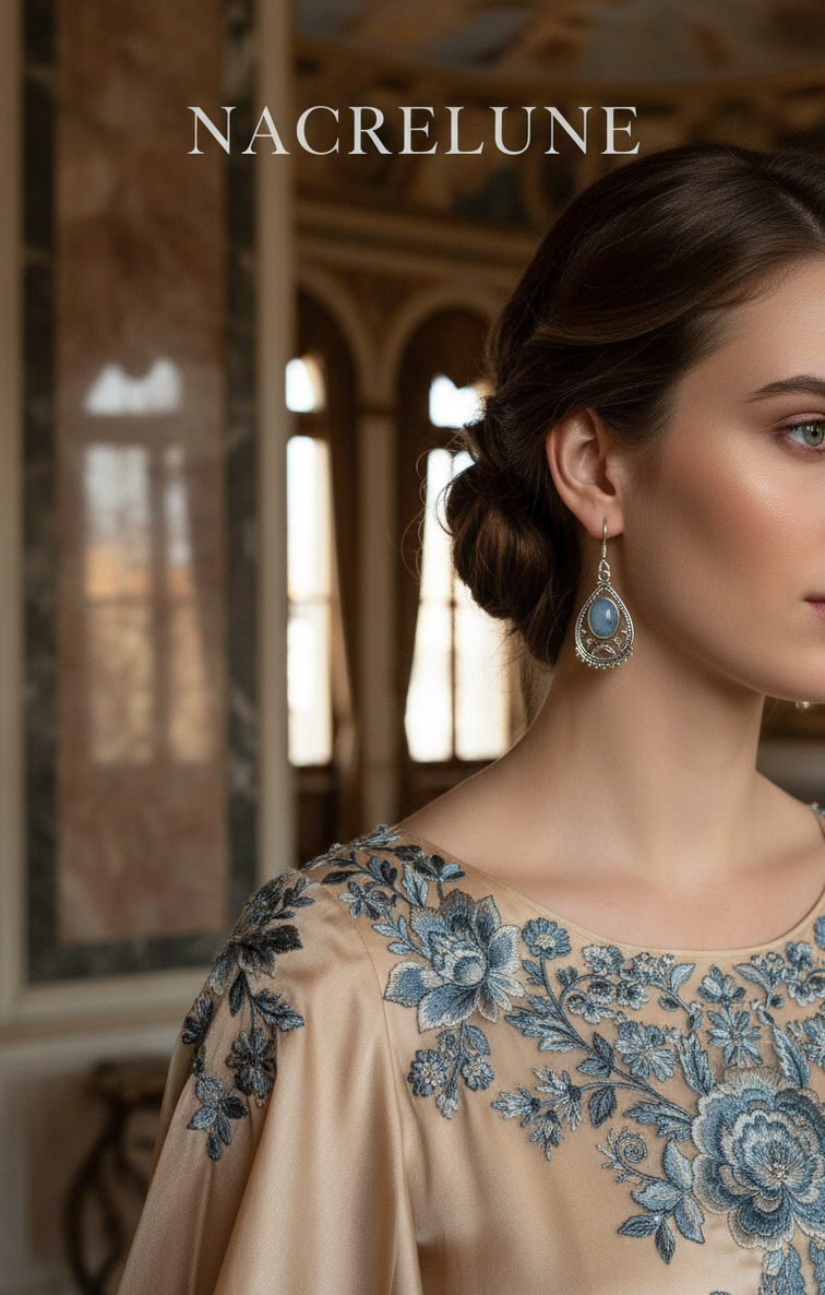Boucles d’oreilles en argent avec calcédoine bleue – Modèle 1-NACRELUNE NACRELUNE boucles d'oreille