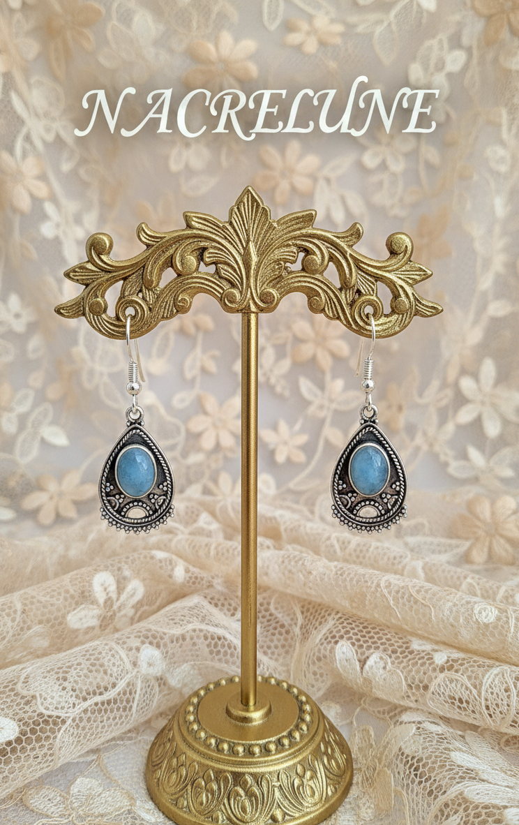 Boucles d’oreilles en argent avec calcédoine bleue – Modèle 1-NACRELUNE NACRELUNE boucles d'oreille