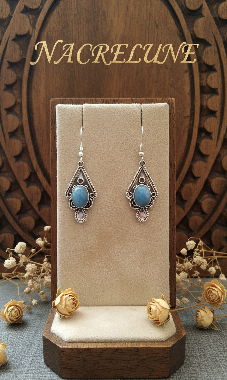 Boucles d’oreilles argent 925 et calcédoine bleue – Modèle 2-NACRELUNE NACRELUNE boucles d'oreille