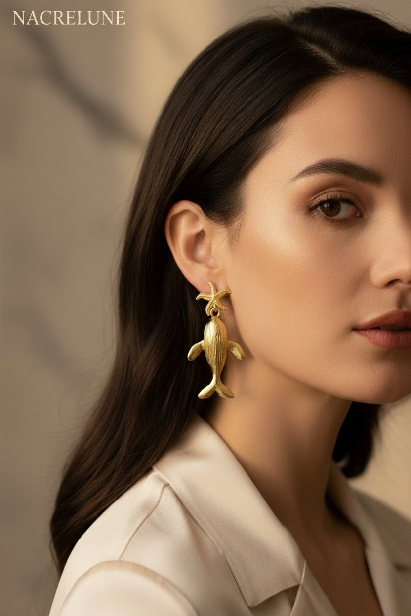 Boucles d'oreilles Dauphin – Acier Inoxydable Plaqué Or NACRELUNE boucles d'oreille