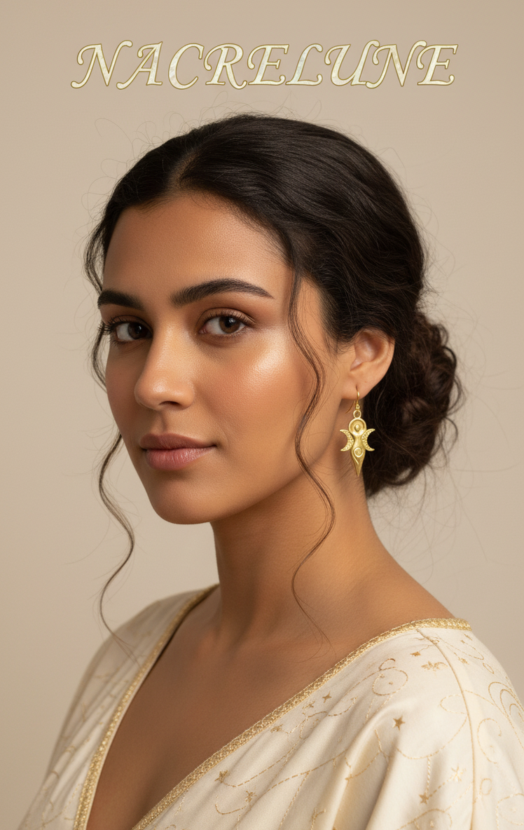Boucles Déesse Mère en acier inoxydable plaqué or 18 carats | NACRELUNE NACRELUNE boucles d'oreille