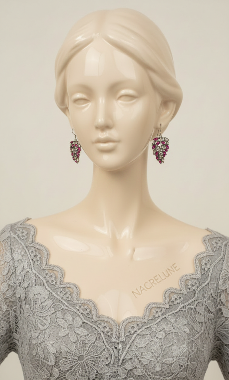 Boucles d'Oreille Fantaisie Strass Forme Feuilles – Bijou Nature Glamour Petit Prix | NACRELUNE