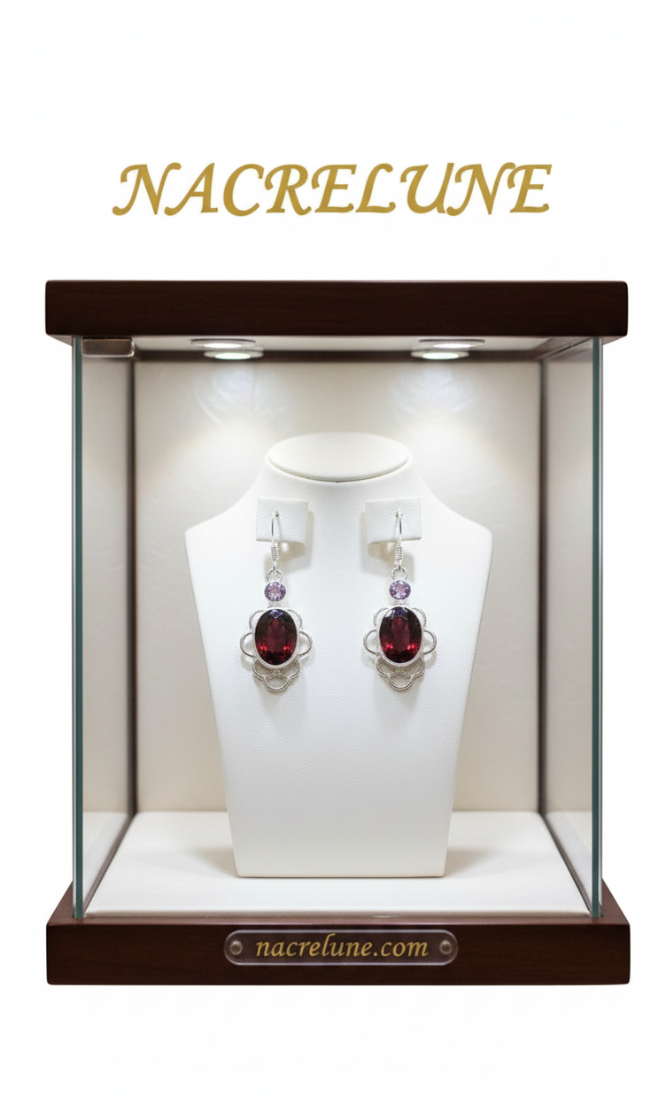 Pendientes de plata con granate y topacio rosa