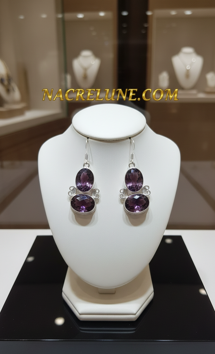 Boucles d'oreille en argent avec topaze mystique bleu-rouge nacrelune.com boucles d'oreille
