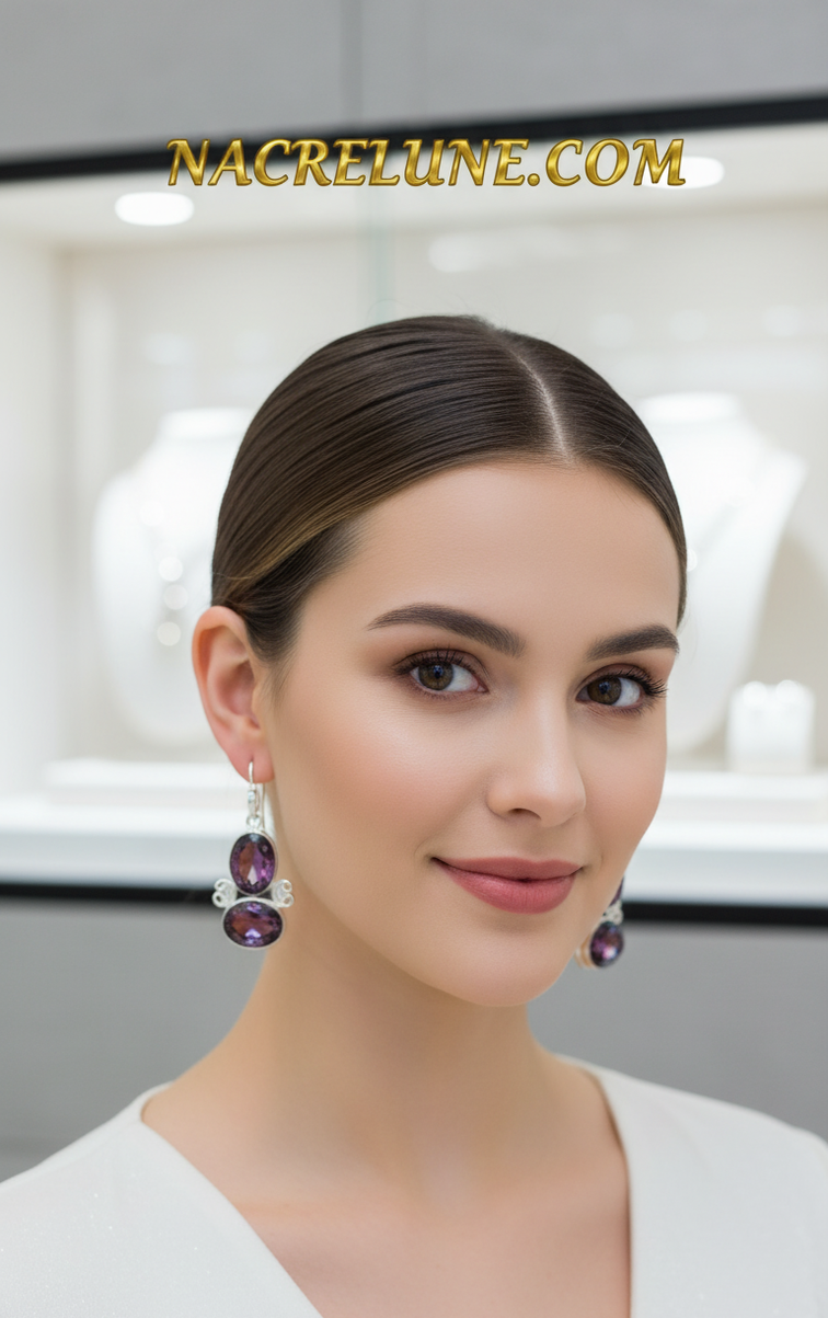 Boucles d'oreille en argent avec topaze mystique bleu-rouge nacrelune.com boucles d'oreille